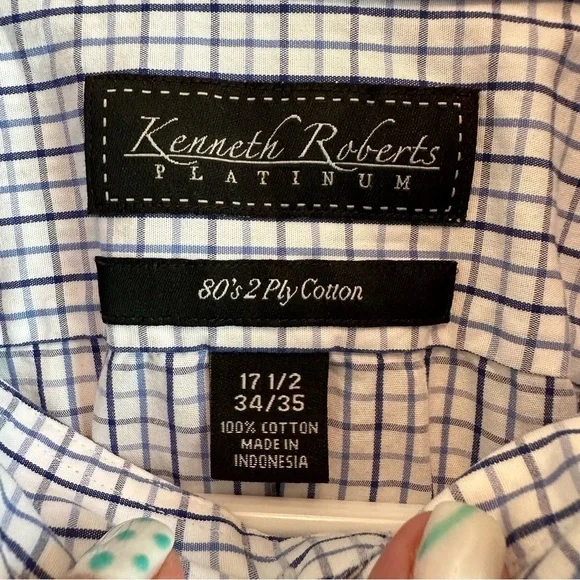 Kenneth Roberts Platinum Blue Pin Stripe Long Sleeve Botton Down Shirt - Picture 3 of 10